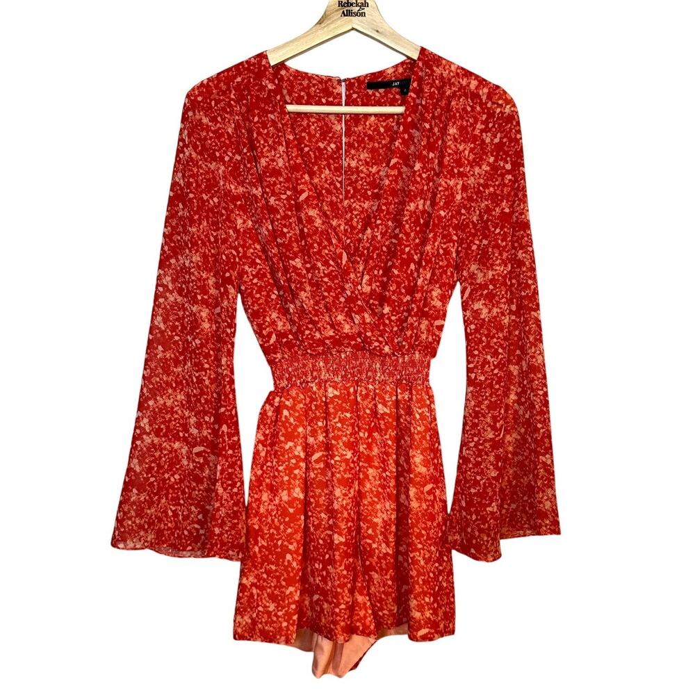 Jay Godfrey Coral Red/Orange Bell Sleeve Romper Jumpsuit Women's Size 4 EUC
